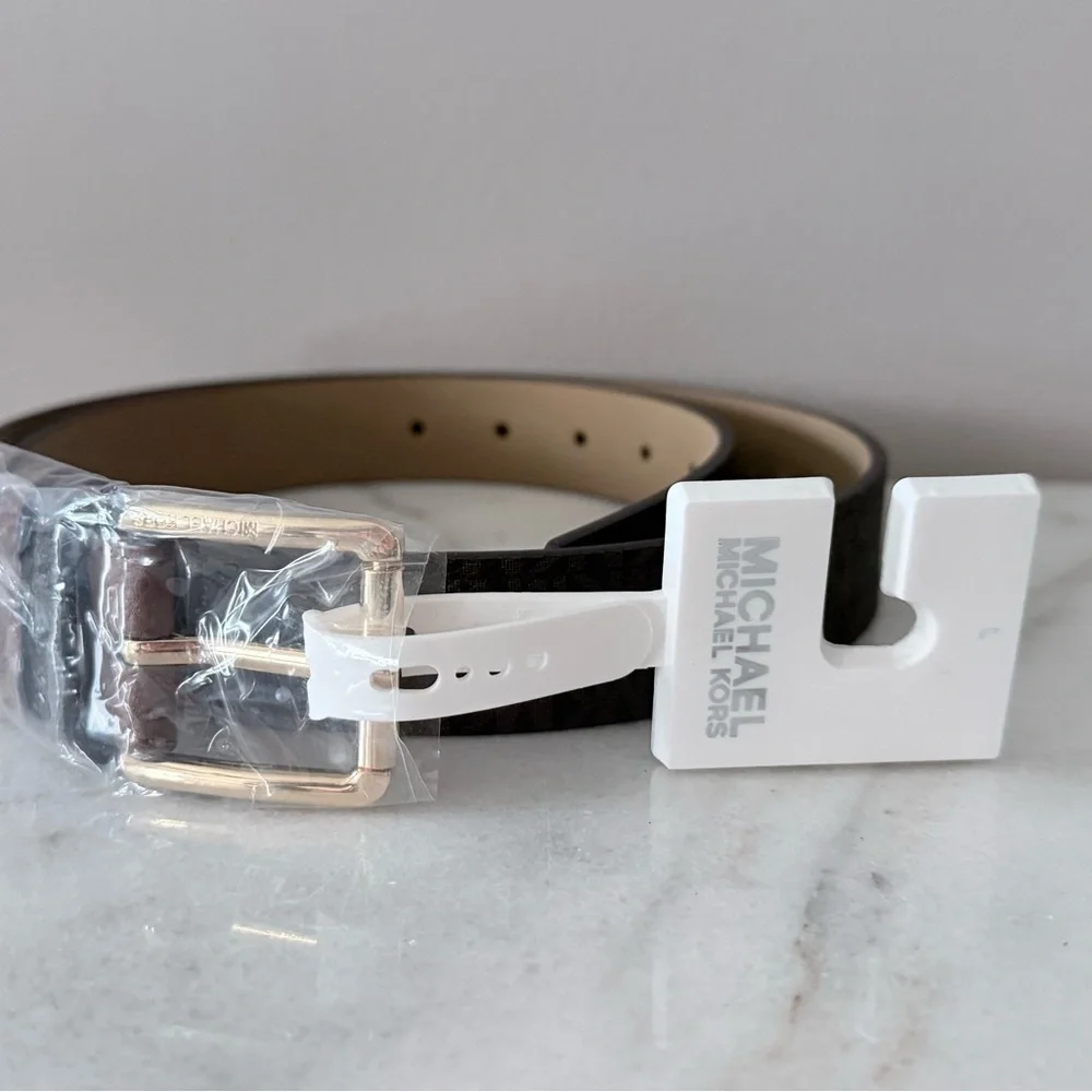 $58 Michael Kors logo Tan Belt with Gold Accents large